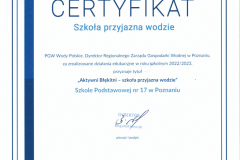 Certyfikat Szkoła przyjazna wodzie