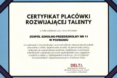 Certyfikat Placówki Rozwijającej Talenty
