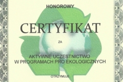 Certyfikat "Programy Pro Ekologiczne"